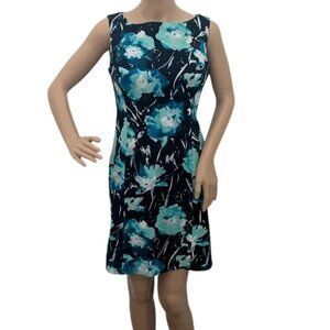 Jones New York Blue Floral Sleeveless Stretch Sheath Dress - Size 6P